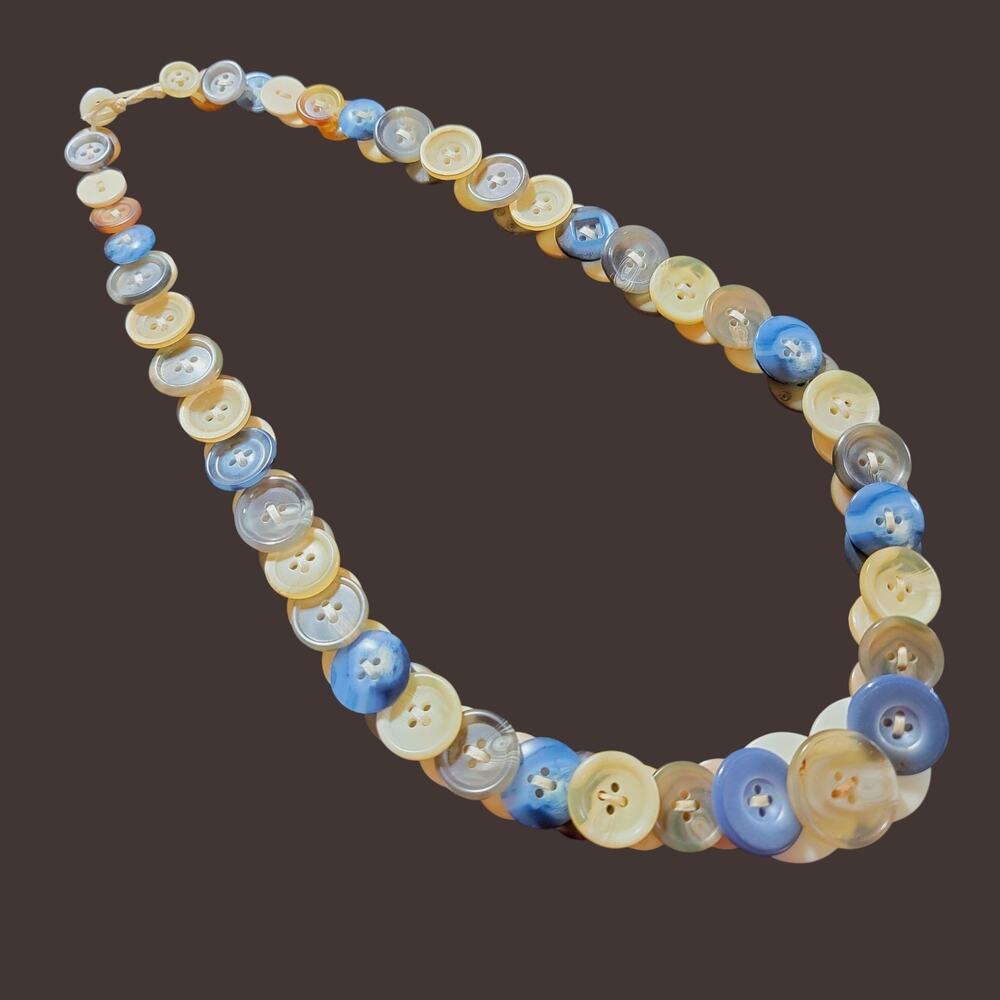 Vintage Buttons Double Side Handmade Statement Necklace OOAK
